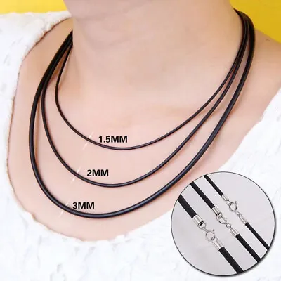 Women Men Black Rubber Necklace Rope Jewelry Making Cord Stainless Steel Clasp • £3.04