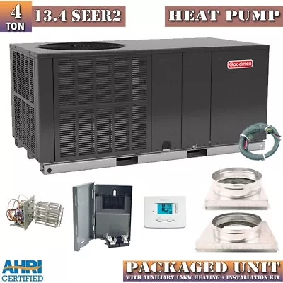 4 Ton 13.4 SEER2 Goodman AC Heat Pump Package Unit System + 15kW Install Kit • $4199