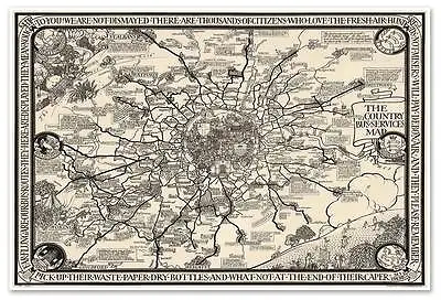 Bus Service Map Of Old LONDON England City & Countryside Circa 1923 - 24  X 36  • $24.97