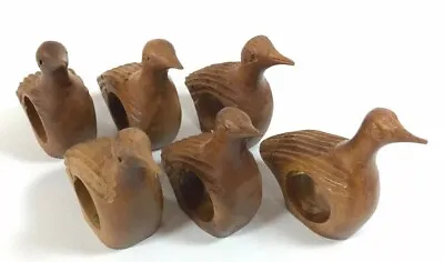 Vintage Wooden Napkin Rings Carved Quail Bird Pheasant Partridge Mid Century • $24.98