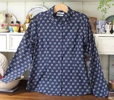 SEASALT  Larissa Sailor Print  Light Cotton Navy Blouse / Shirt Top Size 12 • £15