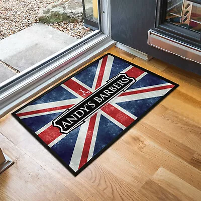 Personalised Union Jack Flag Black Label Barbers Door Mat 60 X 40 Cm Room Mat • £23.90