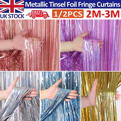 2/3M METALLIC Foil Fringe Tinsel Shimmer Curtain Door Wedding Birthday Party • £1.89