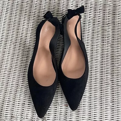 Black Pointy Toe Flats Mary Jane Shoes Tie Back Sling Back Size 38 7.5 • $10