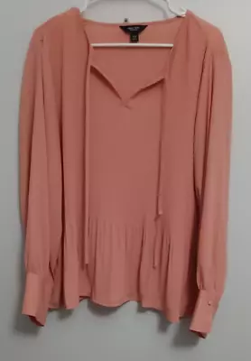 Simply Vera Vera Wang 2XL Pink Salmon Pullover V-Neck Long Sleeve Pleated Blouse • $3.99