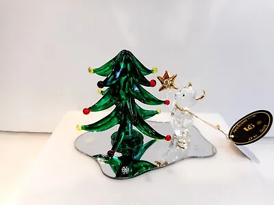 Vintage Hand Blown Glass Christmas Tree Figurine With Bear 22K Gold Details • $9.95