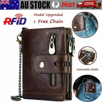 Men's RFID Blocking Wallet Leather Purse Card Slots Coins Holder Purse Chain Men • $20.99