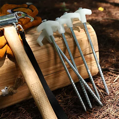 Glow In The Dark Strong Steel Drill Screw In Camping Tent Pegs W/ Mallet Puller • $21.90