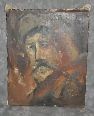 Vintage Unknown Man Oil Painting On Canvas Added To Wood Board 13 X16  Signed • $200