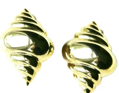 KJL Kenneth Jay Lane Large Chunky Gold Tone Seashell Clip On Earrings Vtg Signed • $84.99