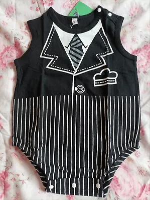 Baby Tuxedo Romper Baby Grow Tie Vest Wedding Formal Party Costume Outfit 6-12 • £6.49