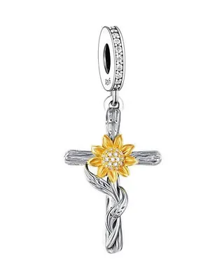 Cross & Sunflower Charm 💜 925 Sterling Silver Gift Crucifix • £15.99