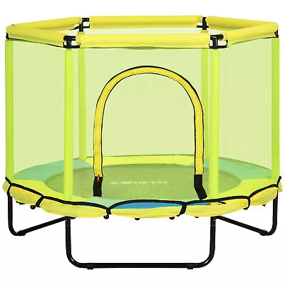 ZONEKIZ 4.6FT Kids Trampoline With Enclosure Safety Net For 1-6 Years Yellow • £76.99