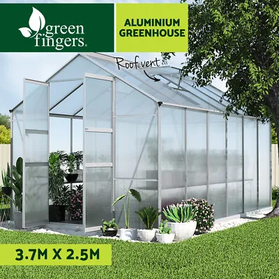 Greenfingers Greenhouse Aluminium Green House Double Doors Garden Shed 3.7x2.5M • $484.95