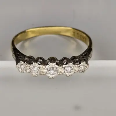 18ct Gold Ring And Platinum Diamonds Engagement Ring Size M - Yellow Gold • £196