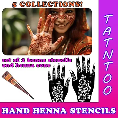 Henna Stencils Hand-Arm Ornate Templates Mehndi Patterns 2pcs • £4.71