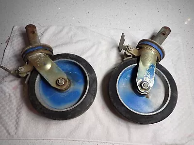 Vintage Pair Of Heavy Duty Bassick SW Iron Dolly Caster Wheels 8  X 2  Locking • $40