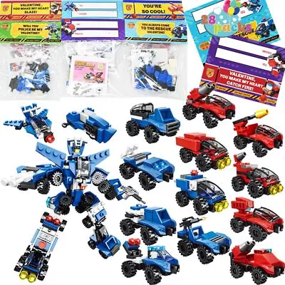 28 Pack Valentines Day Cards With City Vehicles Robots Toys For Kids Valentines • $18.89