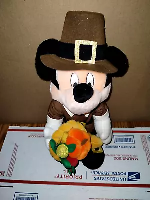 Vintage Walt Disney Pilgrim Mickey Mouse W/Cornucopia 15  Poseable Plush. • $28.88