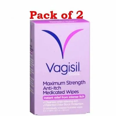 $15.96 • Buy Vagisil Anti Itch Medicated Wipes Odor Protection Maximum Strength 12ct 2 Pack