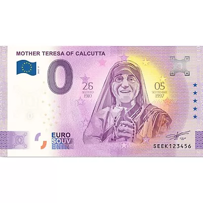 €0 Zero Euro Souvenir Italy 2022 Banknote - Mother Teresa Of Calcutta • £3.16