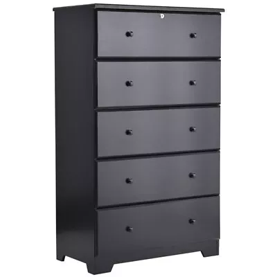 Better Home Products Isabela Solid Pine Wood 5 Drawer Chest Dresser In Black • $351.52