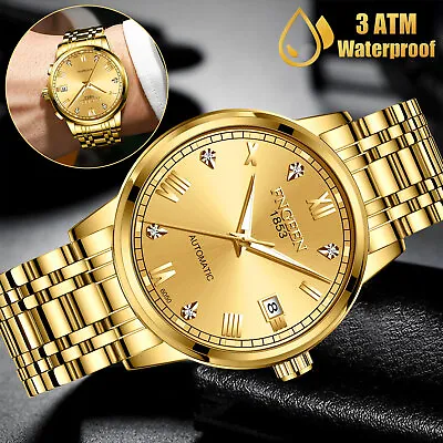 Men's Automatic Mechanical Watch Luxury Gold Stainless Steel Luminous Wristwatch • $21.98