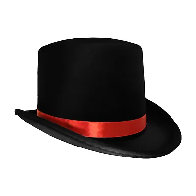 Black Top Hat With Red Band Caroler Snowman Ringmaster Mad Hatter Baron Costume • $16.71