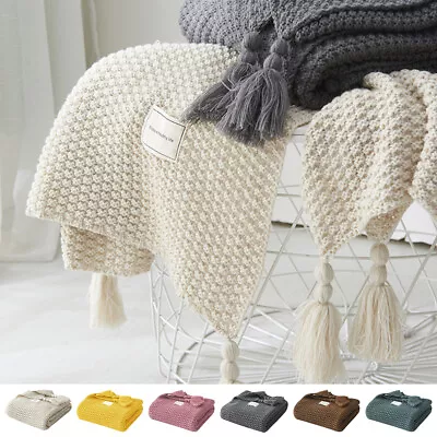 Luxury Knitted Tassel Blanket Sofa Bed Throws Double&King Size Soft Warm Rugs AU • $46.79