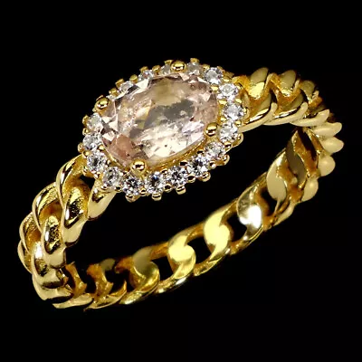 Unheated Oval Pink Morganite 7x5mm Simulated Cz 925 Sterling Silver Ring Size 7 • $54.50