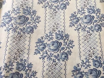 Antique French European Cottage Farm Floral Roses Cotton Fabric #1~ Blue • $56.99