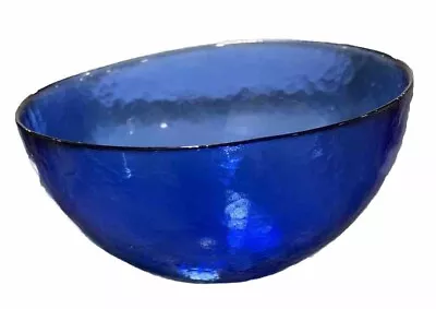 Vintage 70s Ferro Murano Colbalt Blue Textured Art Glass Salad Bowl • $24.88