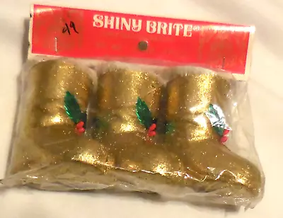 1 New Shiny Brite Christmas Decorations Ornament Boots 3 Pack Gold  Package VTG • $11.39
