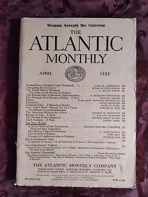 ATLANTIC Monthly Magazine April 1922 Carl W. Ackerman Edward W. Bok   • $14.40