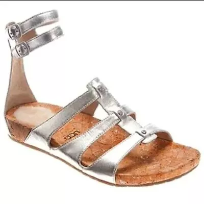 Sandals UGG Trendy Sechura Sheepskin Silver Stylish Gladiator Women's Sz 7 Comfy • $26.99