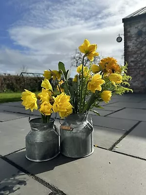 14cm Distressed Metal Flower Vase Milk Churn Jug • £10