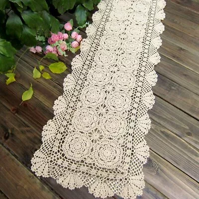 Cotton Crochet Lace Table Runner Rectangle For Dinner Table Handmade Table Cover • $16.99