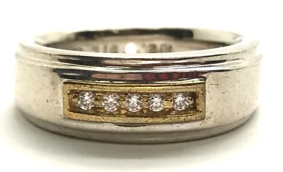 Men's Sterling Silver Two Tone Channel Set CZ Classic Wedding Band Ring Sz 10.25 • $32.80