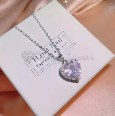 Heart Crystal Pendant 925 Sterling Silver Chain Necklace Womens Jewellery Gift • £3.99