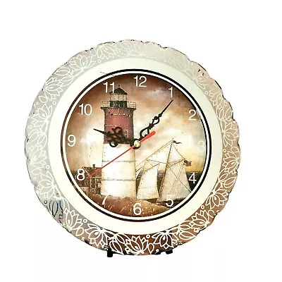 Quartz Shelf Desk Clock Lighthouse Boat Cut Glass Mirror Design Lights Up In Box • £19.25