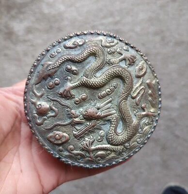 £12 • Buy Antique Oriental Silver Plated Round Trinket Jewellery Cigarette Box Art Deco