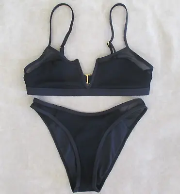 NEW L*SPACE Rib & Mesh Bikini Set Sadie Top/ Troy Bottom Size S Small Black $178 • $69.99