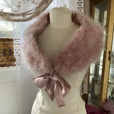 Blush Pink Ostrich Feather Wrap Shrug Formal Wedding Prom Satin Tie Closure • $30