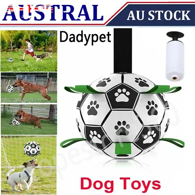 $19.99 • Buy DADYPET Dog Soccer Ball W/Grab Tabs Interactive Pet Dog Toy Football W/Ball Pump
