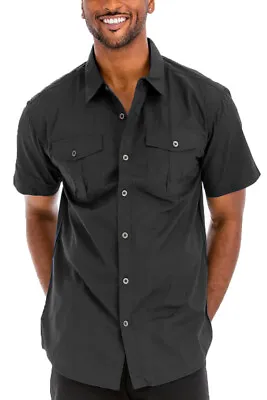 Men’s Casual Western Button Down Short Sleeve Chest Pocket Dress Shirt • $22.50