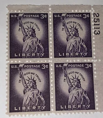 RARE 3 CENT LIBERTY US POSTAGE STAMPS PURPLE LADY STATUE OF LIBERTY  Block Of  4 • $97