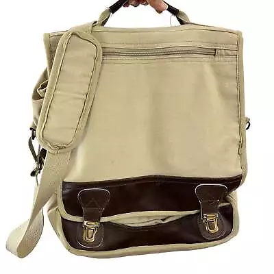 Fox Khaki Canvas Brown Leather Messenger Bag • $20