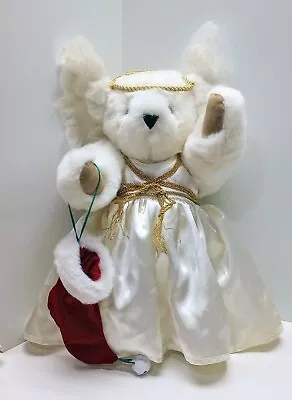 Vermont Teddy Bear Co Jointed Angel Bear Toy Feathered Wings Halo Silky Dress • $28