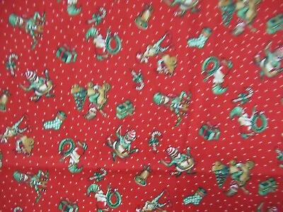 Wamsutta Christmas HALLMARK CARDS INC. CHRISTMAS COTTON FABRIC RED VTG.SBTY X 44 • $5.84