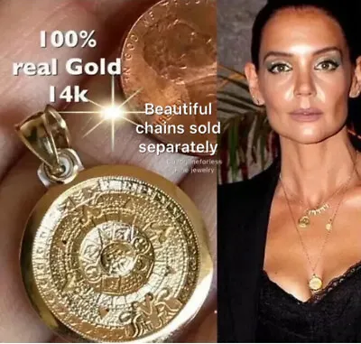 GOLd 14k Aztec Solid Pendant Charm Azteca Calendar Mayan Oro Necklace Gift Her • $154.49